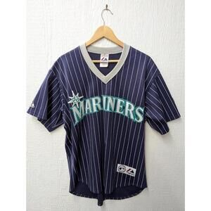 Vintage Majestic MLB Seattle Mariners Navy Blue Pinstripe Jersey USA Size Large